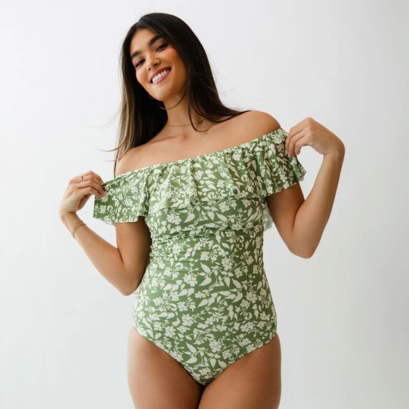 Albion Other - Albion Fit The Wave One-Piece Floral Ruffle Swimsuit in Sage Ivy XL